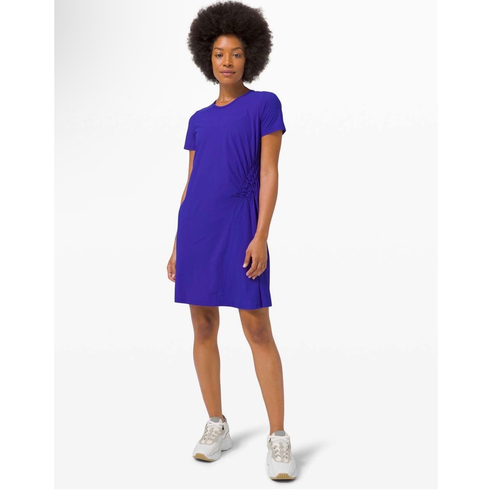 Lululemon Blue Ruched Side Short Sleeve Athleisure T-Shirt Dress Women's Size M